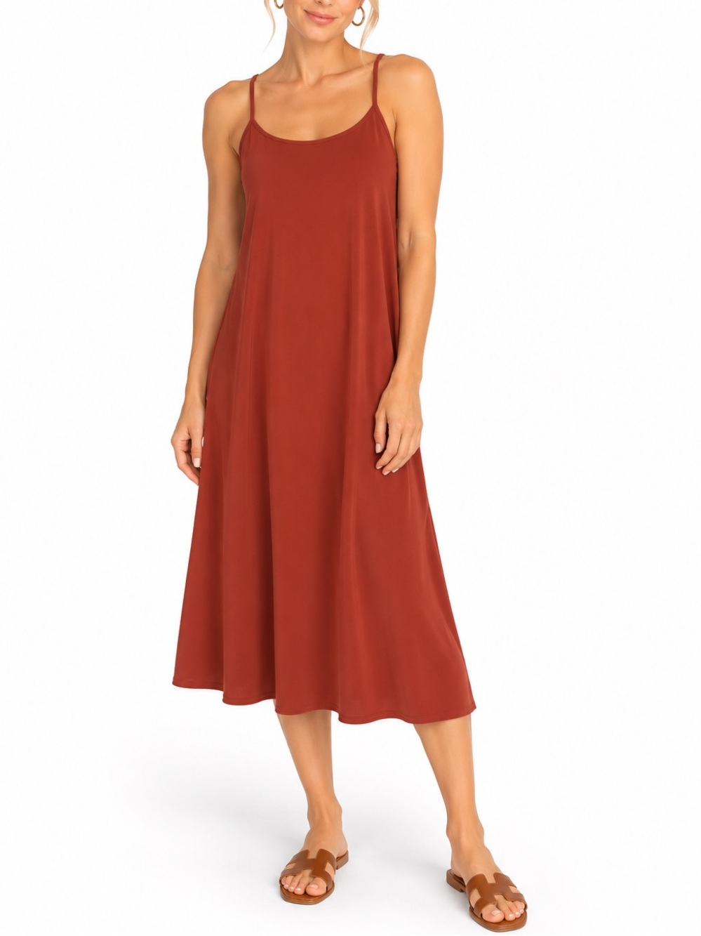 Eileen Fisher Tencel Viscose Crepe Slip Dress Minimalist Quiet Luxury Size Large
